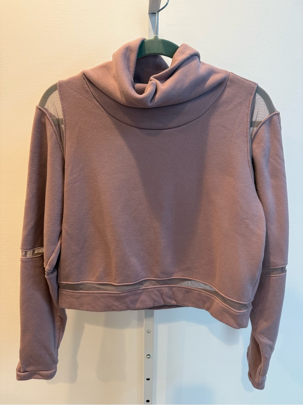ALO Yoga Advance Mesh Inset Fleece Cropped Cowl Neck Sweatshirt Women Size M - Picture 1 of 8